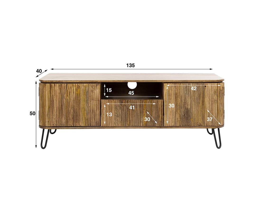 Meuble TV bois et noir 2 portes, 1 tiroir et 1 niche 135 cm Delhi