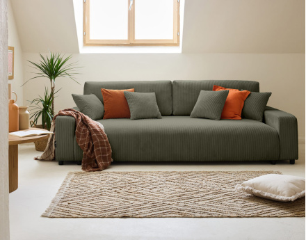 Canapé 3 places convertible avec coffre en velours côtelé Pivoine