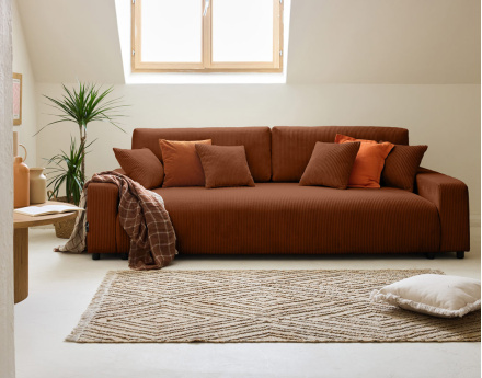 Canapé 3 places convertible avec coffre en velours côtelé Pivoine