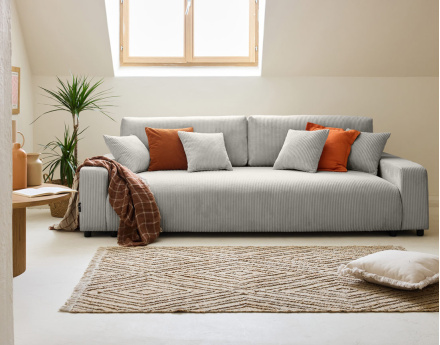 Canapé 3 places convertible avec coffre en velours côtelé Pivoine