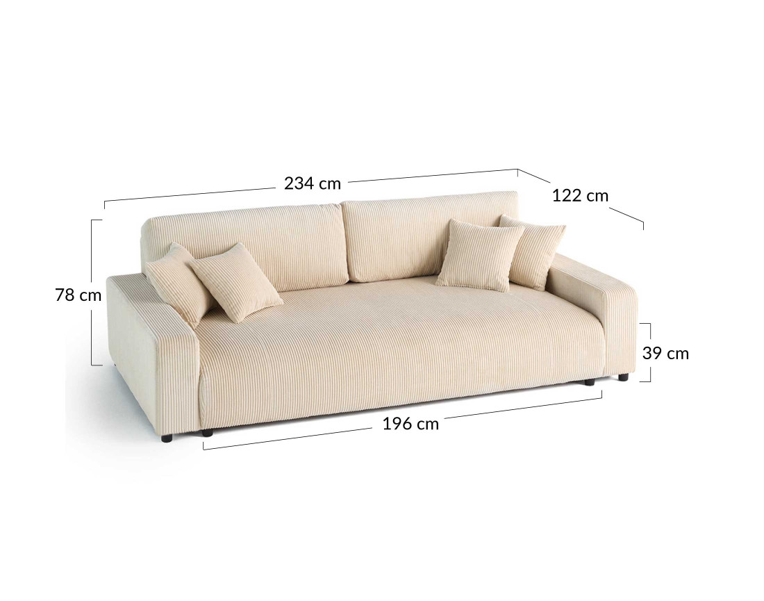 Canapé 3 places convertible avec coffre en velours côtelé Pivoine