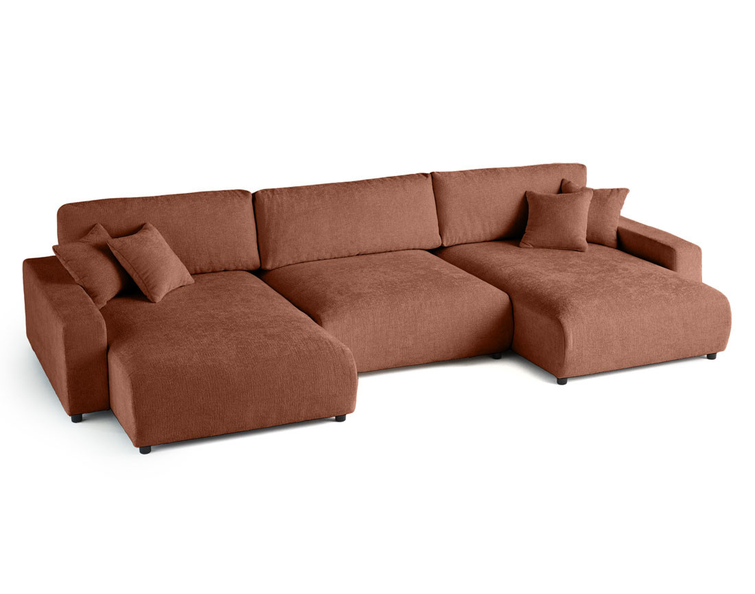 Canapé panoramique en U 7 places convertible avec coffre en velours texturé Pivoine