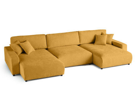 Canapé panoramique en U 7 places convertible avec coffre en velours texturé Pivoine