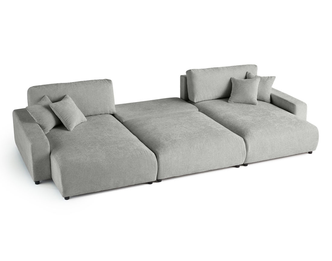 Canapé panoramique en U 7 places convertible avec coffre en velours texturé Pivoine