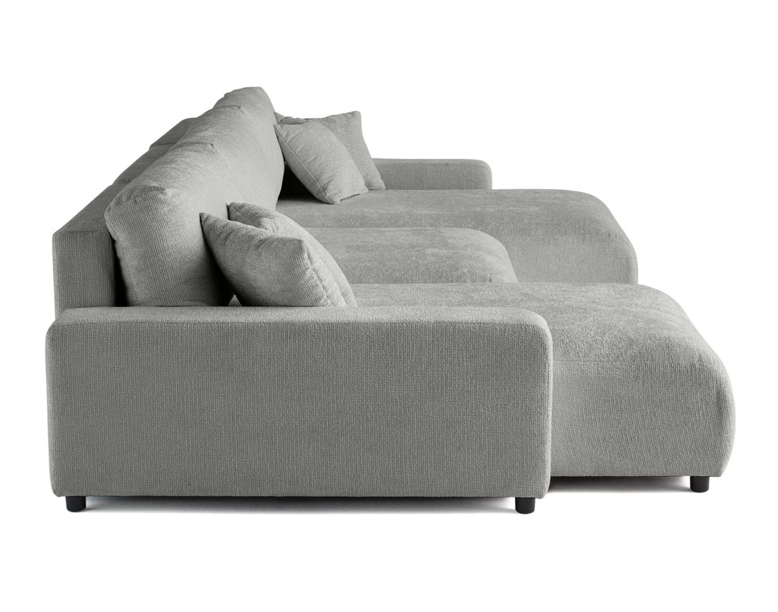 Canapé panoramique en U 7 places convertible avec coffre en velours texturé Pivoine