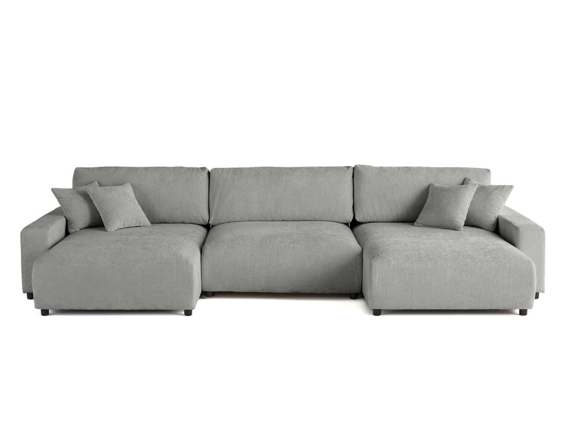 Canapé panoramique en U 7 places convertible avec coffre en velours texturé Pivoine