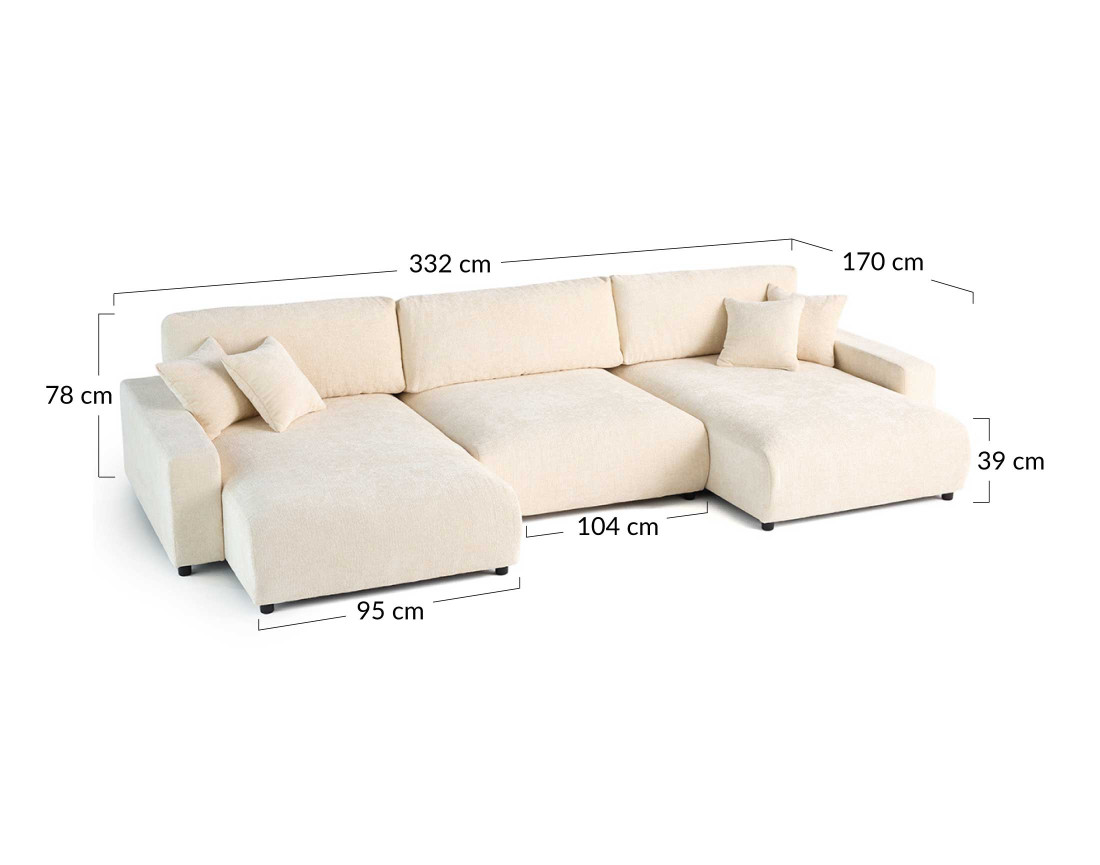 Canapé panoramique en U 7 places convertible avec coffre en velours texturé Pivoine