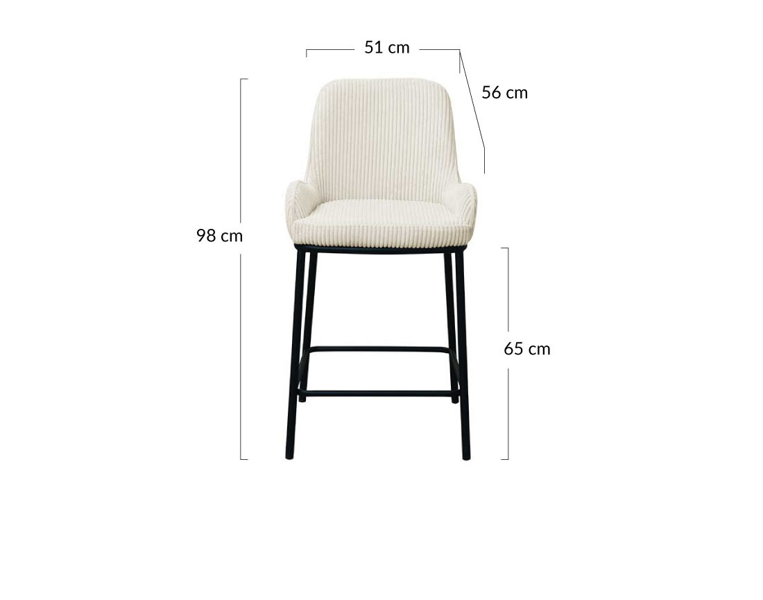 Lot de 2 chaises de bar en velours côtelé gris anthracite 65 cm Salinas