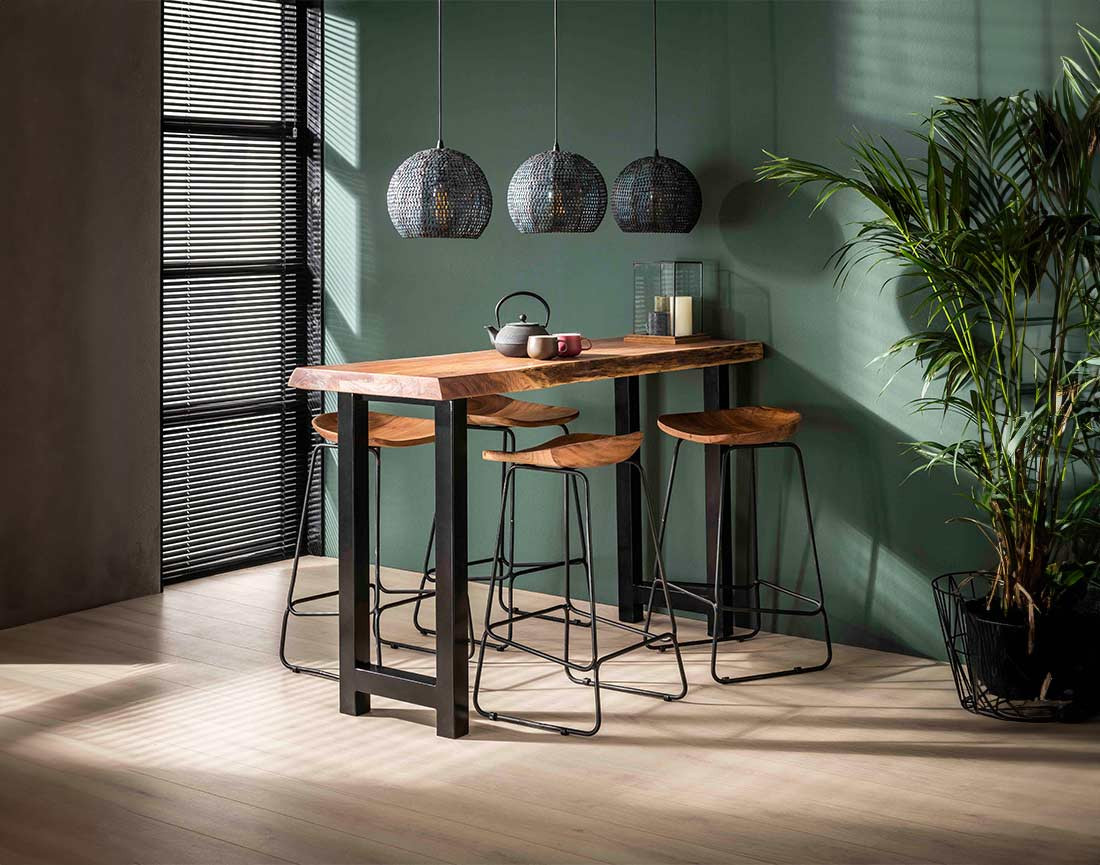 Lot de 4 tabourets bois massif d'acacia Djoda