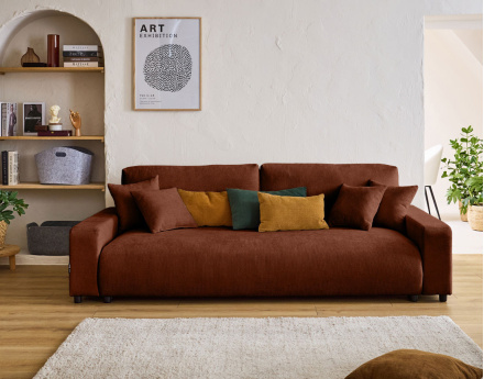 Canapé 3 places convertible avec coffre en velours texturé Pivoine