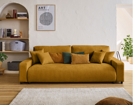 Canapé 3 places convertible avec coffre en velours texturé Pivoine