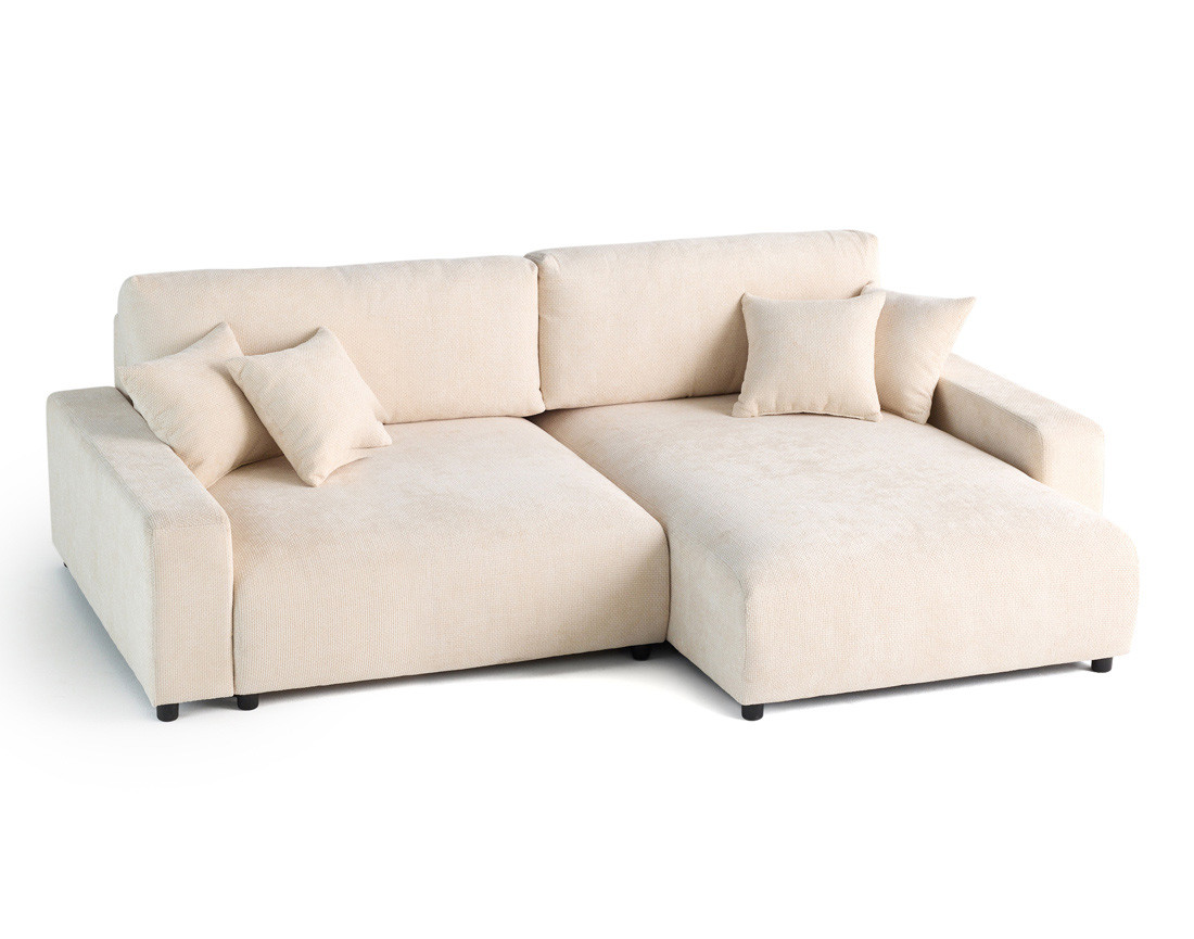 Canapé d'angle réversible 4 places convertible avec coffre en velours texturé Pivoine