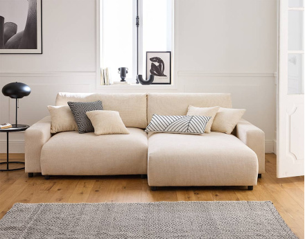 Canapé d'angle réversible 4 places convertible avec coffre en velours texturé Pivoine