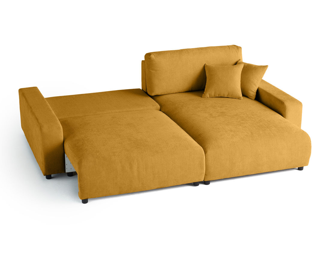 Canapé d'angle réversible 4 places convertible avec coffre en velours texturé Pivoine