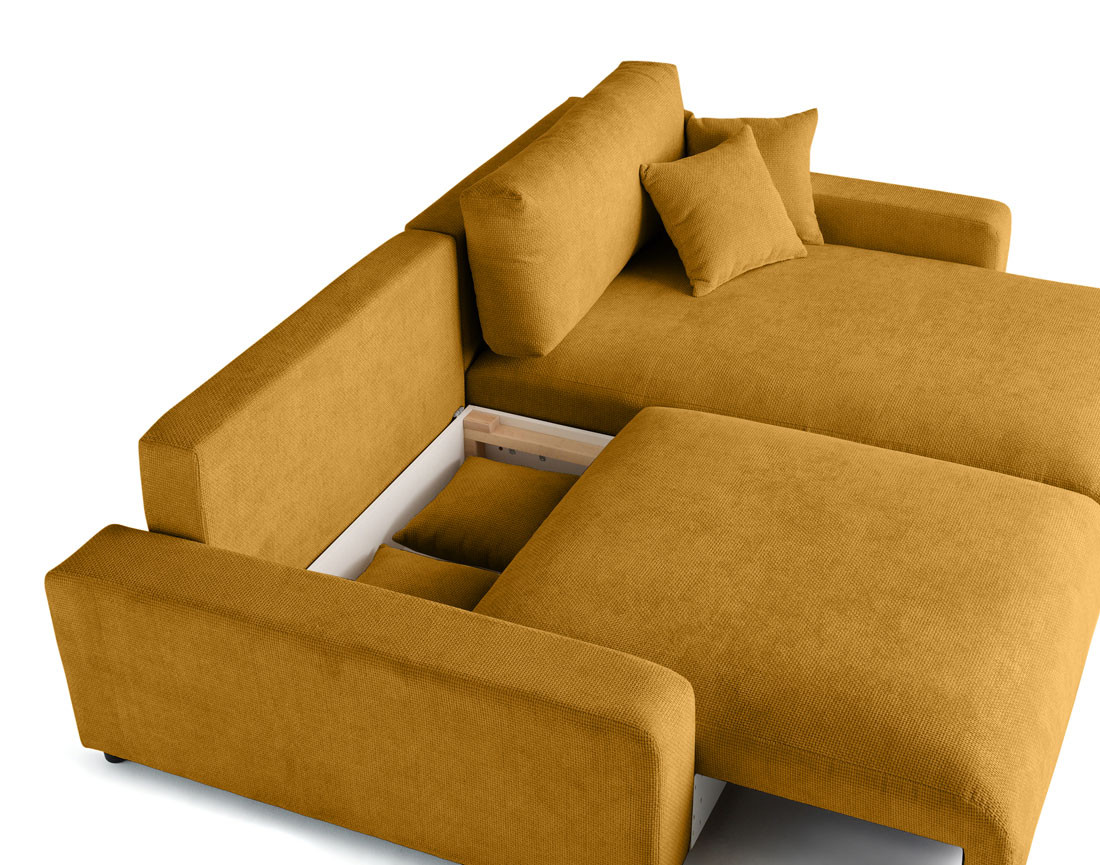 Canapé d'angle réversible 4 places convertible avec coffre en velours texturé Pivoine