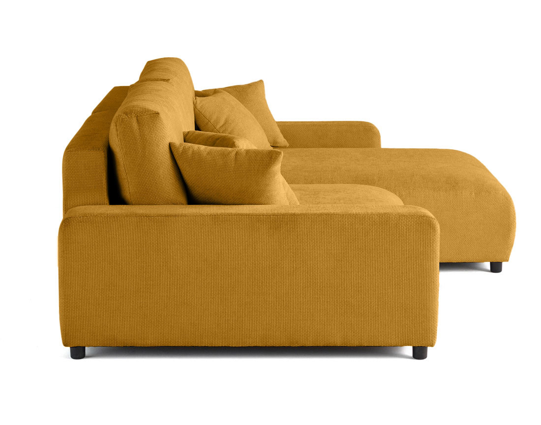 Canapé d'angle réversible 4 places convertible avec coffre en velours texturé Pivoine