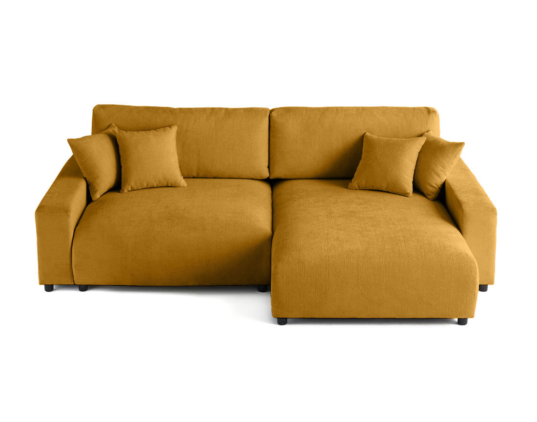 Canapé d'angle réversible 4 places convertible avec coffre en velours texturé Pivoine