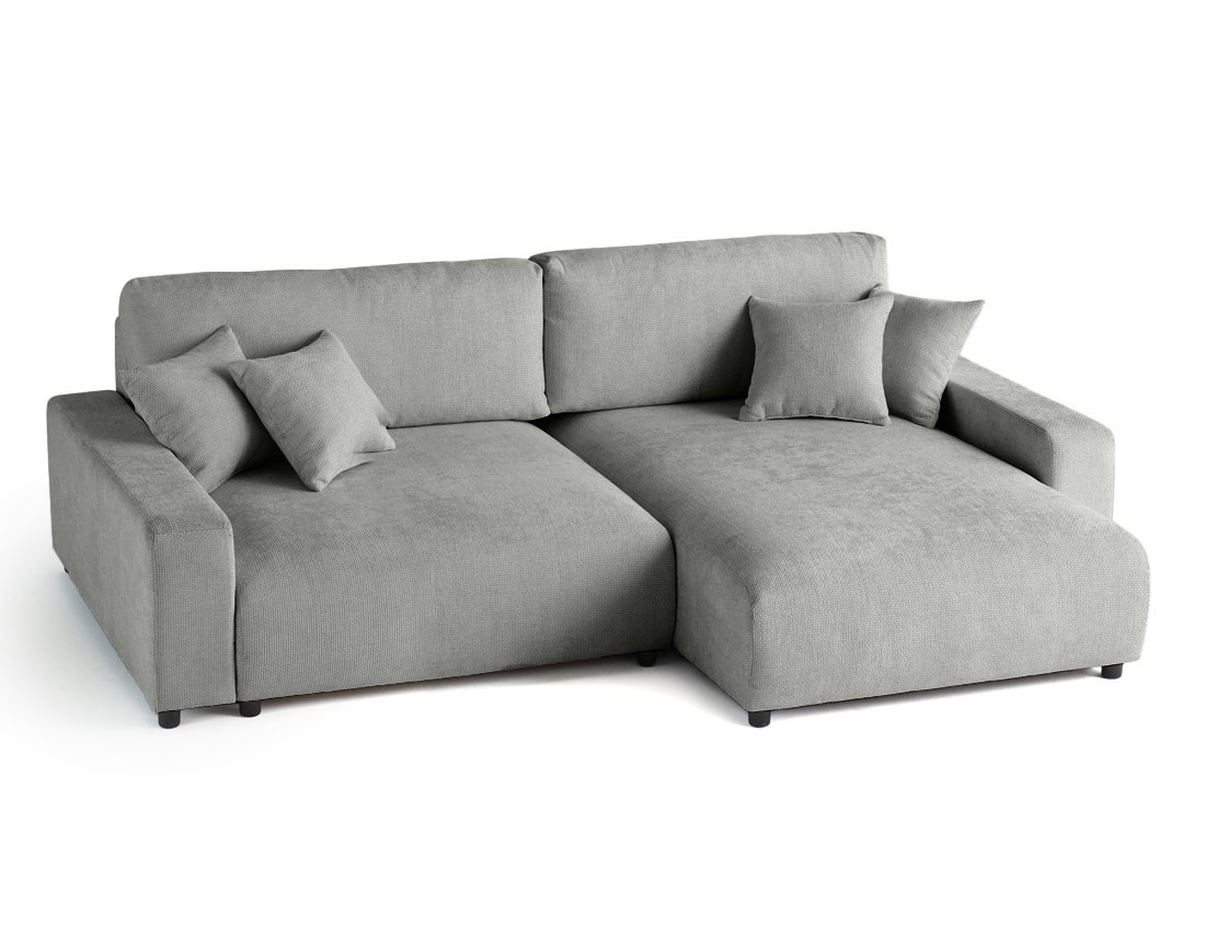 Canapé d'angle réversible 4 places convertible avec coffre en velours texturé Pivoine