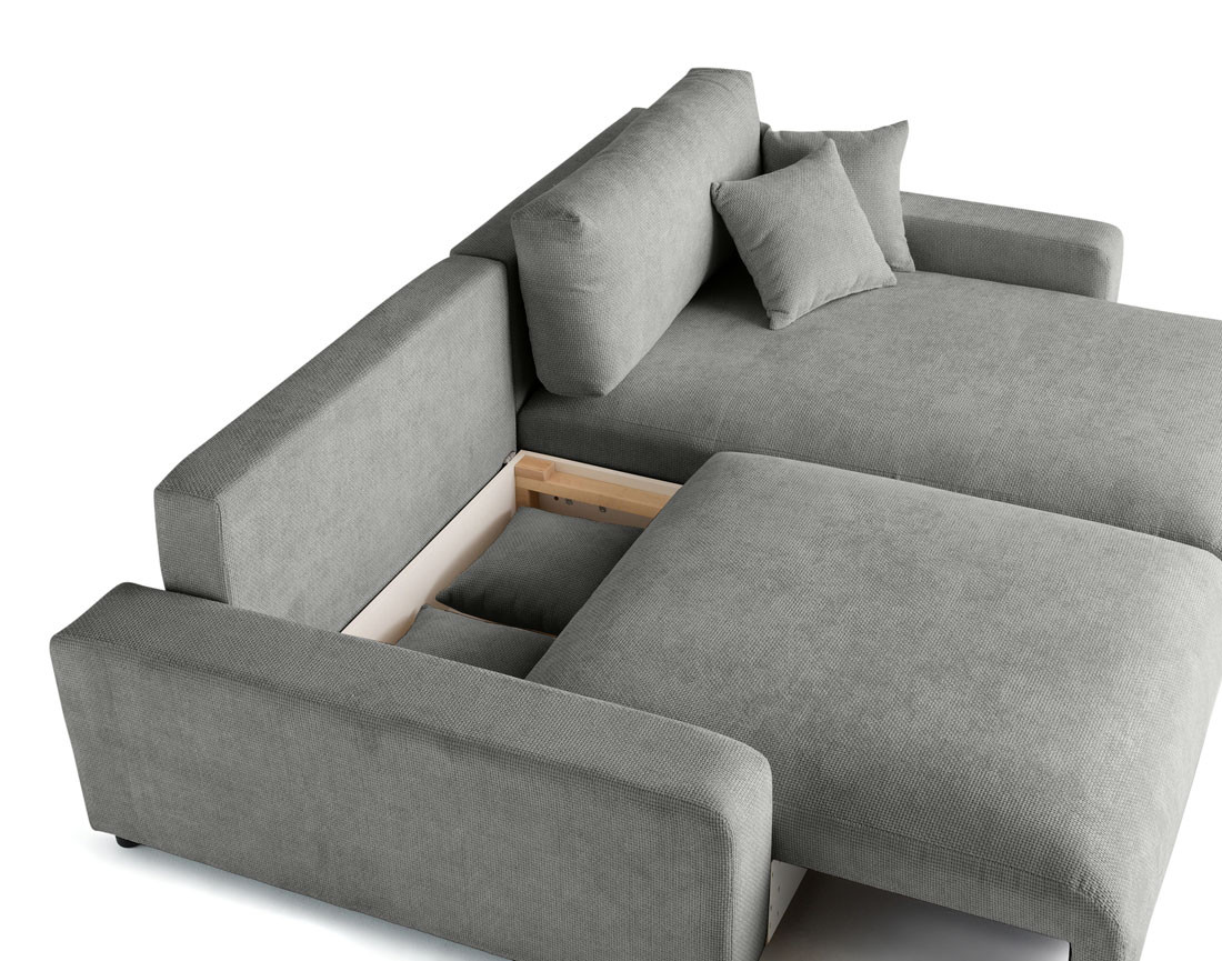 Canapé d'angle réversible 4 places convertible avec coffre en velours texturé Pivoine