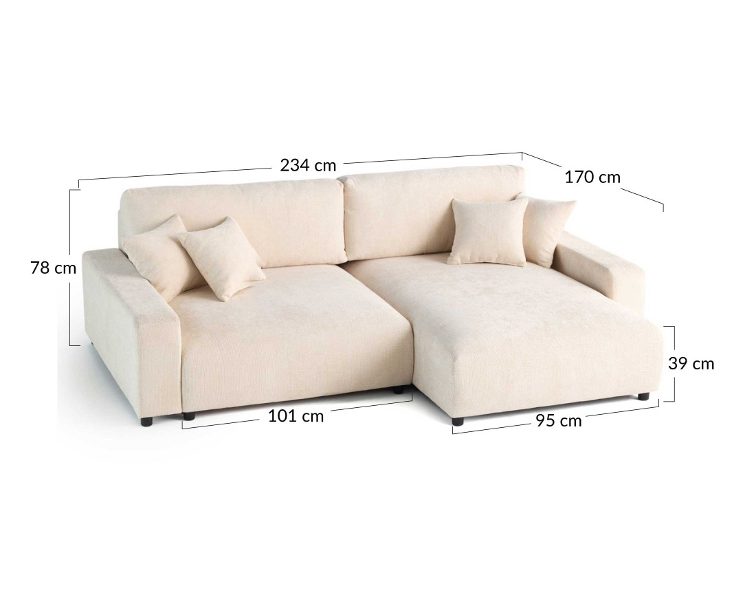 Canapé d'angle réversible 4 places convertible avec coffre en velours texturé Pivoine