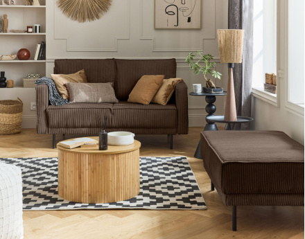 Canapé droit 2 places en velours côtelé Charlie