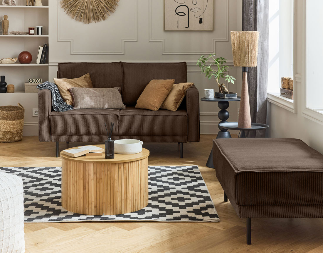 Canapé droit 2 places en velours côtelé Charlie