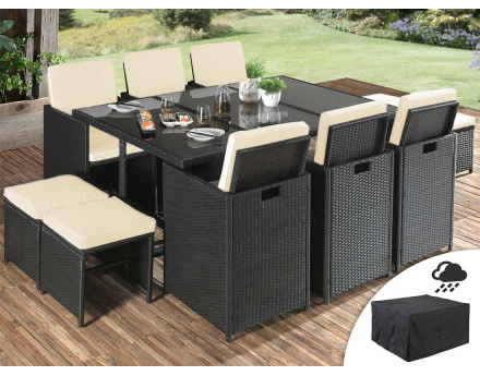 Salon de jardin encastrable Fira 10 places - en résine tressée noir