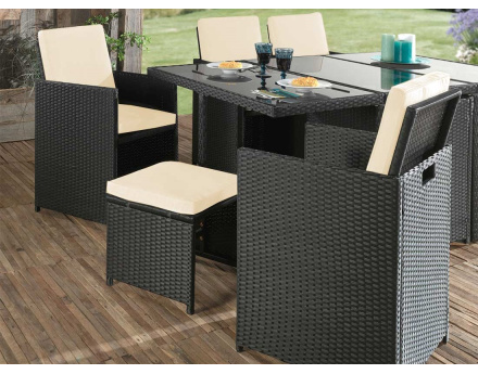 Salon de jardin encastrable Fira 10 places - en résine tressée noir