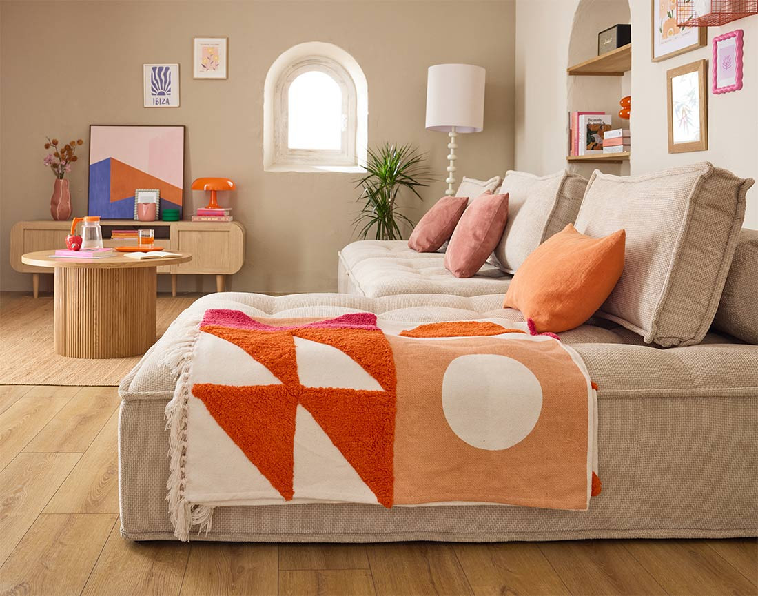 Canapé d'angle modulable 4 places en velours texturé Marisol