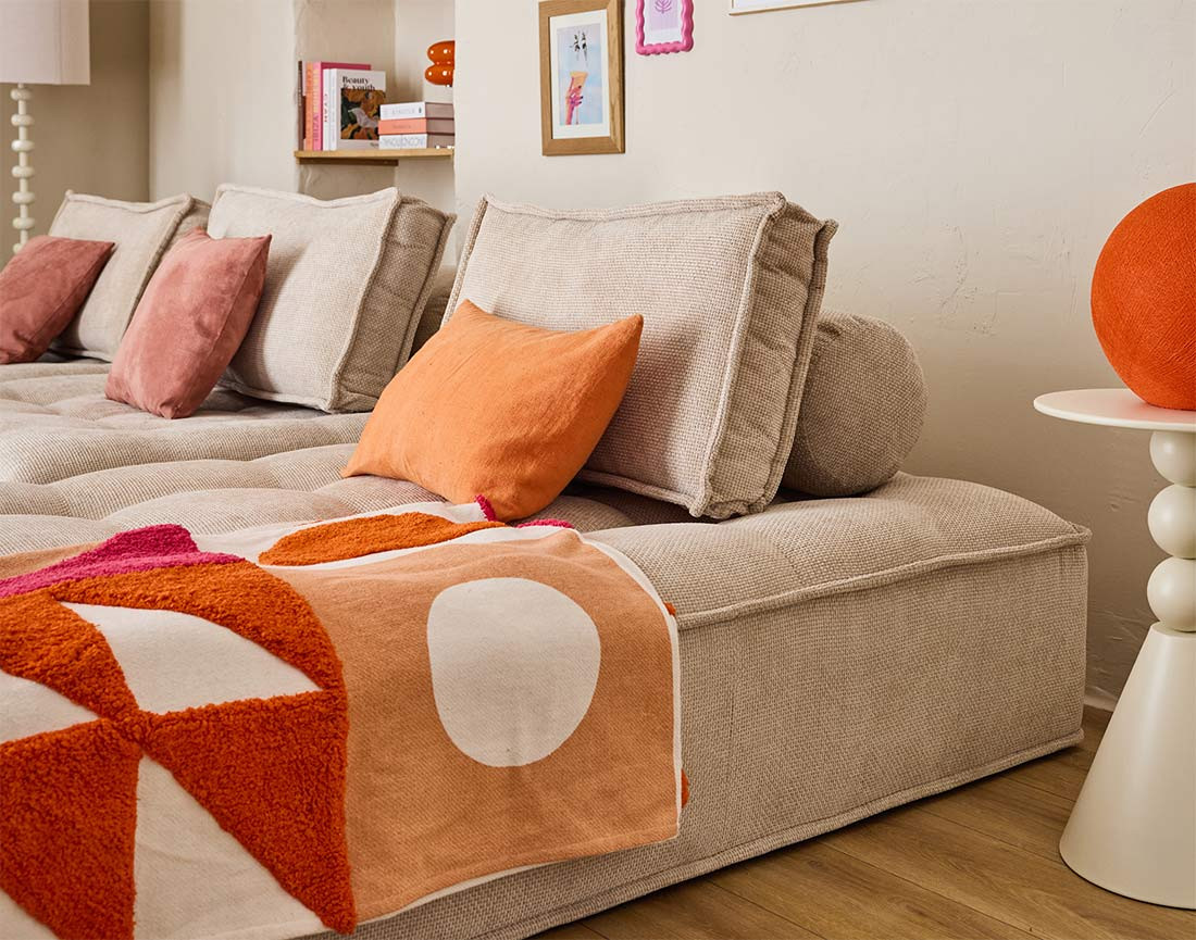 Canapé d'angle modulable 4 places en velours texturé Marisol