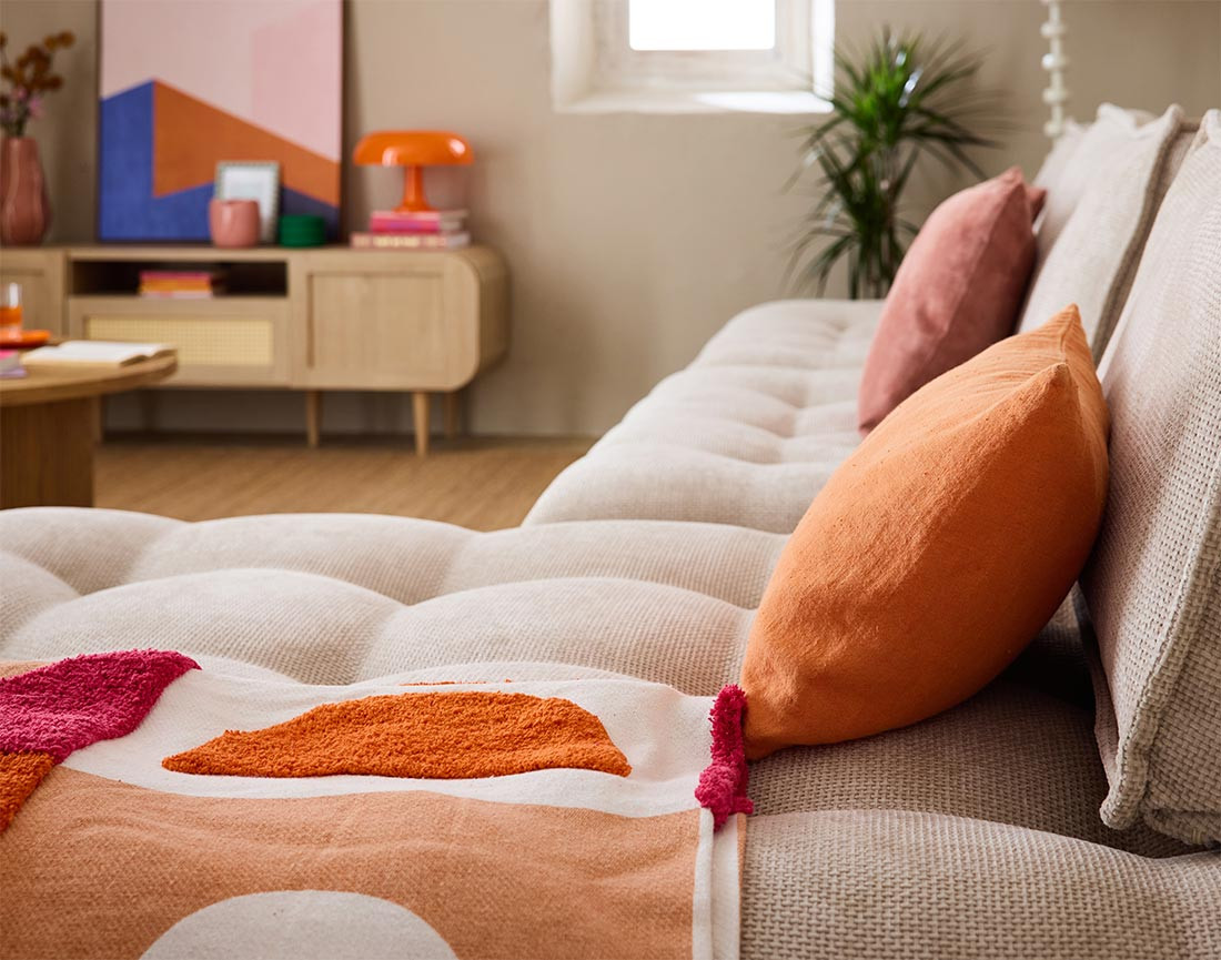 Canapé d'angle modulable 4 places en velours texturé Marisol