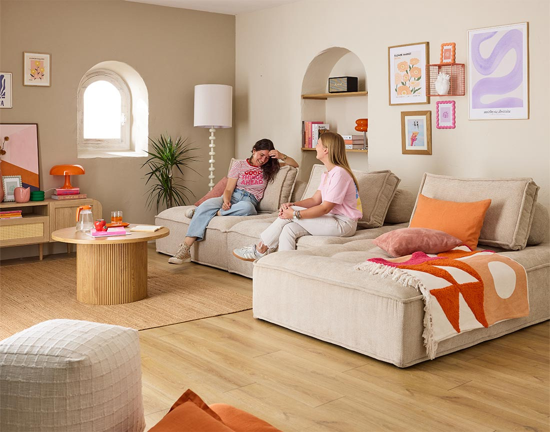 Canapé d'angle modulable 4 places en velours texturé Marisol