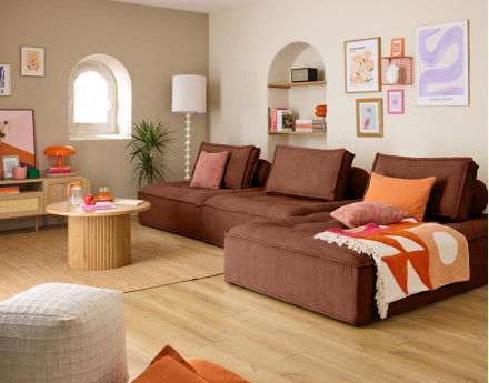 Canapé d'angle modulable 4 places en velours texturé Marisol