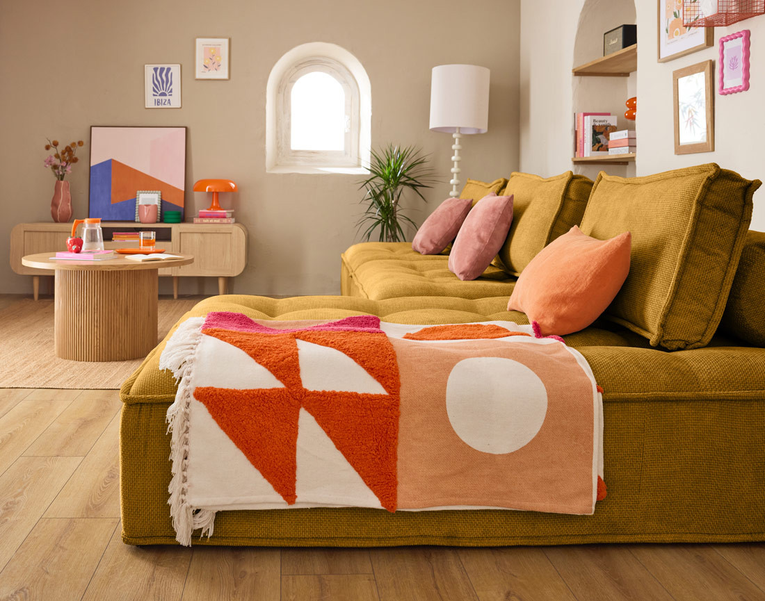 Canapé d'angle modulable 4 places en velours texturé Marisol