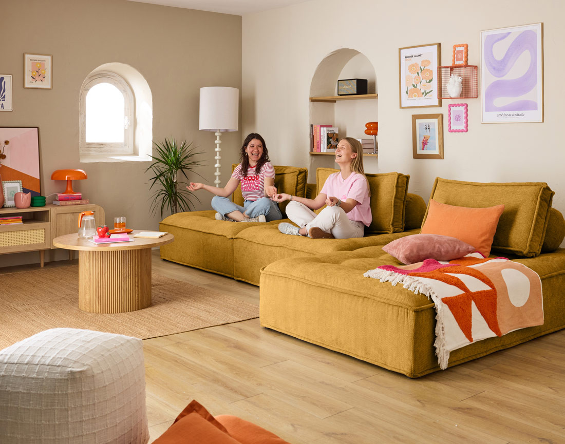 Canapé d'angle modulable 4 places en velours texturé Marisol