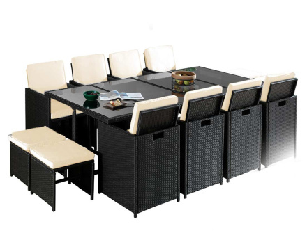 Fira - salon de jardin encastrable 12 places en résine tressée