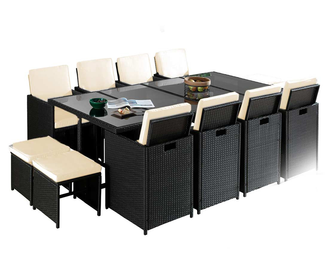 Fira - salon de jardin encastrable 12 places en résine tressée