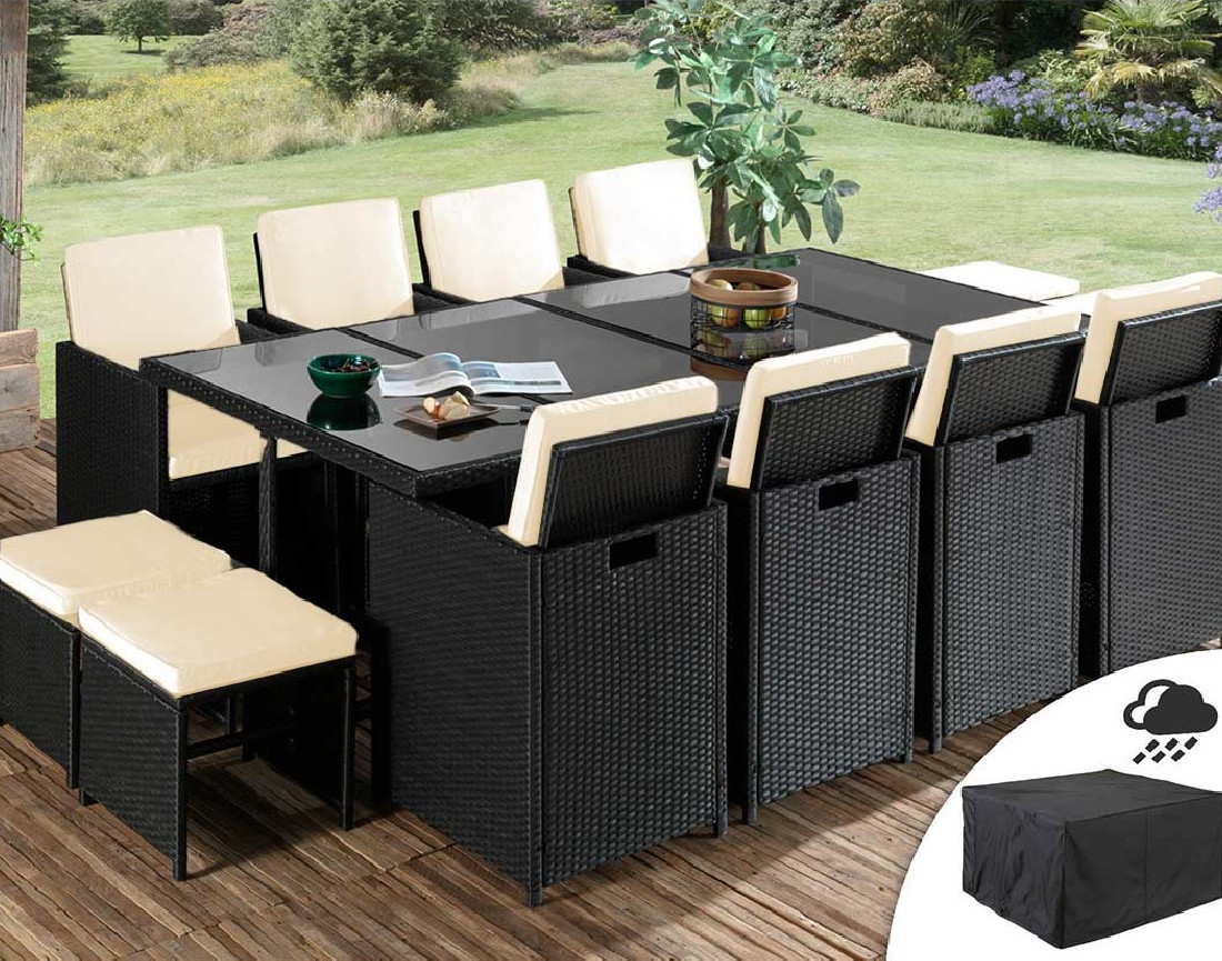 Fira - salon de jardin encastrable 12 places en résine tressée