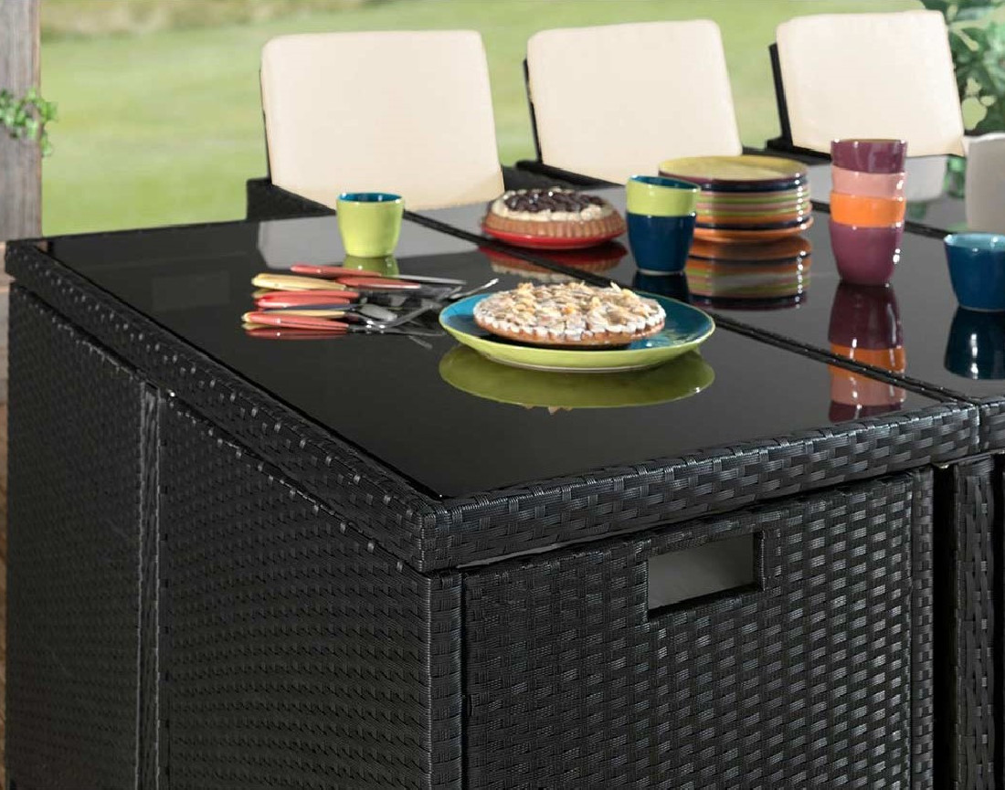 Fira - salon de jardin encastrable 12 places en résine tressée