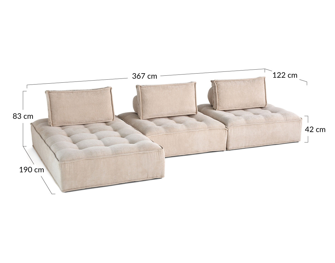 Canapé d'angle modulable 4 places en velours texturé Marisol