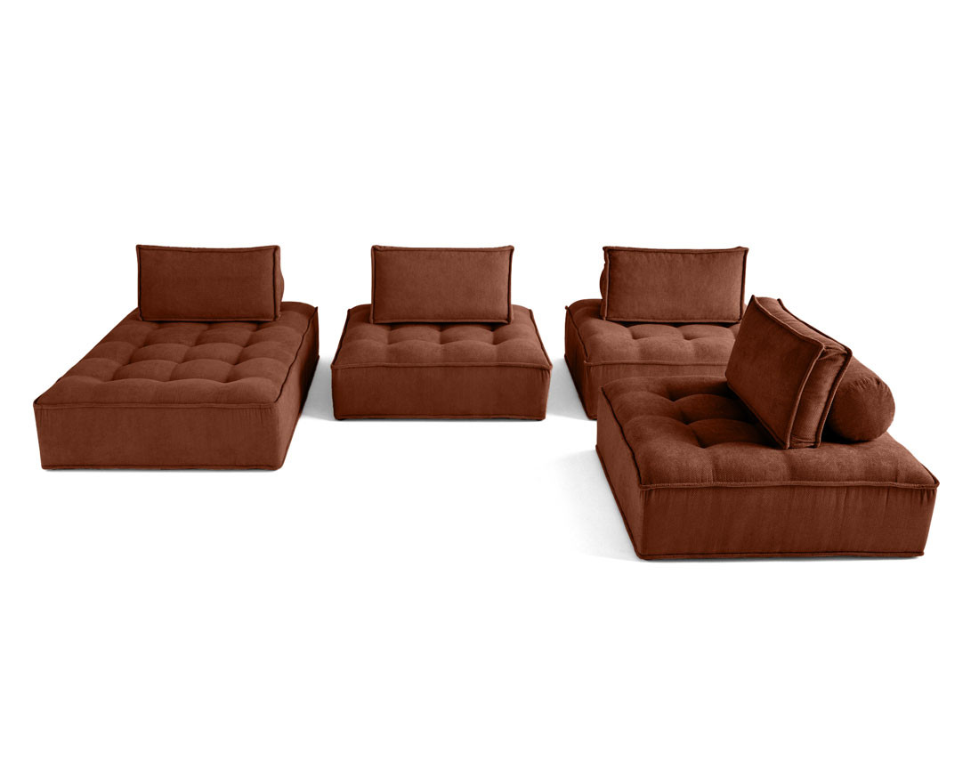 Canapé panoramique modulable 7 places en velours texturé Marisol