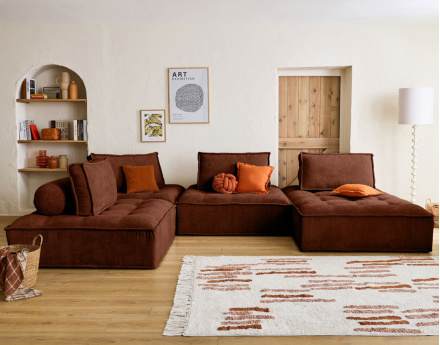 Canapé panoramique modulable 7 places en velours texturé Marisol