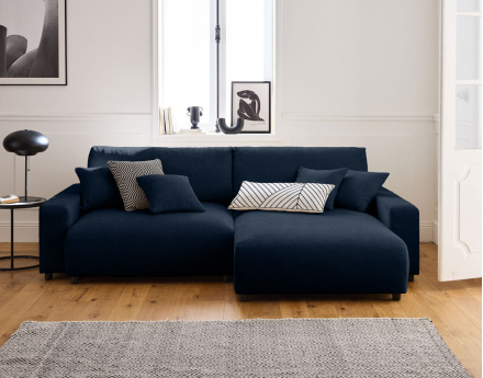 Canapé d'angle réversible 4 places convertible avec coffre en velours texturé Pivoine