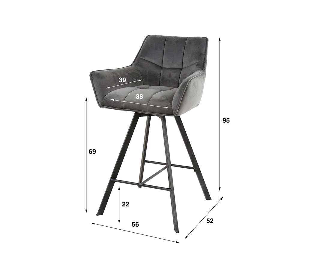 Lot de 2 tabourets rotatifs en velours gris Hatti