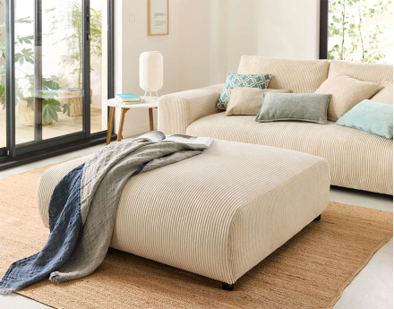 Grand pouf modulable en velours côtelé Garance