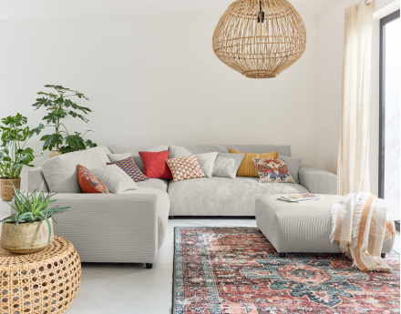 Module d'assise 2 places avec accoudoir droit en velours côtelé Garance