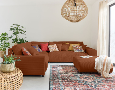 Module d'assise 3 places avec accoudoir droit en velours côtelé Garance