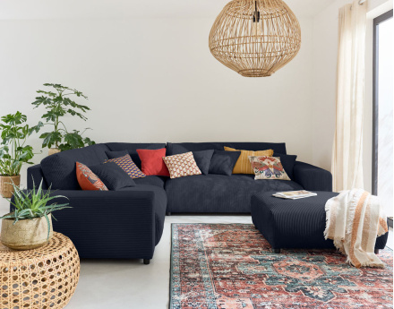 Module d'assise 3 places avec accoudoir droit en velours côtelé Garance