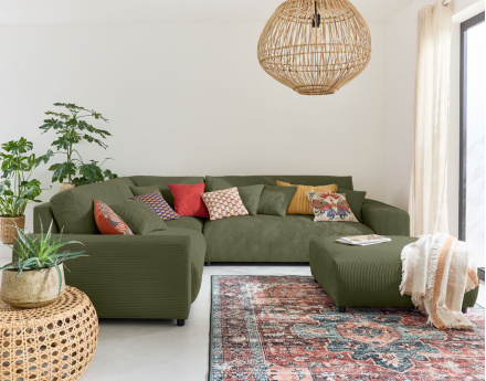 Module d'assise 3 places avec accoudoir gauche en velours côtelé Garance