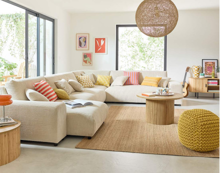 Module d'assise méridienne gauche en velours côtelé Garance